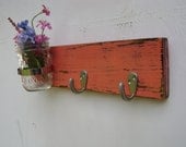 Vase wood keyhook wall key hanger organizer , rustic cottage decor - painted Coral blush
