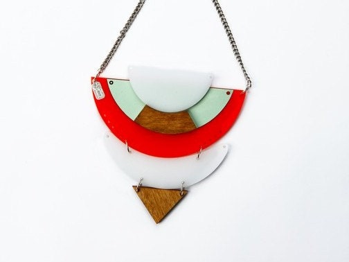 Kite Geometrical necklace, statement necklace, perspex necklace, formica necklace, wood necklace