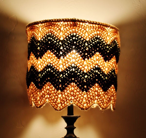 Earthy Lampshade Chevron Green Tan Brown Boho Hipster Retro Inspired Housewares Lighting Home Decor