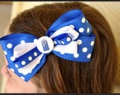 Doctor Who Tardis Inspired Boutique Bow -- Royal Blue Polka Dots and White Ribbon -- Geek-a-bye Baby Clothing -- Sci-Fi Geek -- Handmade