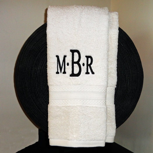 SET OF 2 Monogrammed Egyptian Cotton Hand Towels