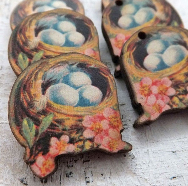 10 PRETTY NESTS with EGGS Wood Cuts