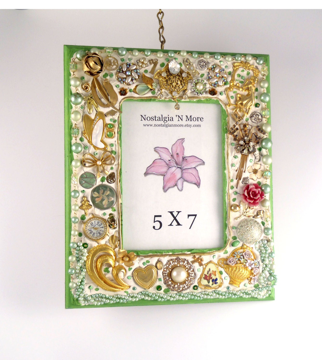 Jeweled Mosaic Frame Mom Green and White OOAK