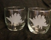 Dinosaur Dinosaurs Steggosaurus Art Etched Mini Tumbler Cup or rocks Glass - Set of 2