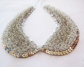 Sparkly Collar Necklace-Peter Pan Collar Necklace for Women-Silver Gray Color Beads and Rhinestone Embroidery