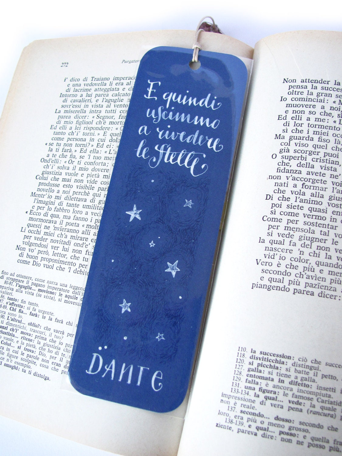 Dante Alighieri - The Divine Comedy - blue bookmark, with handwritten calligraphy - Stelle