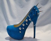 Turquoise Teal Spiked Chain Heels