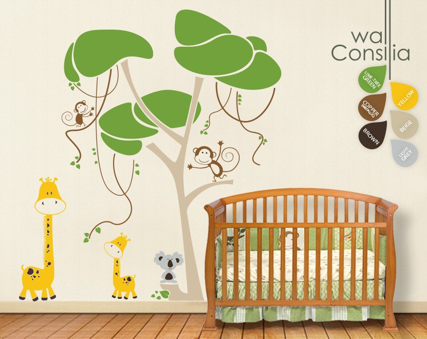 Baby Nursery Wall Decals - Jungle Tree Wall Decal - Tree Wall Decals - Large: approx 88" x 80" - K001