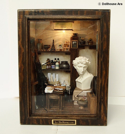 The small studio -The space of art creation- handmade Dollhouse Miniatures