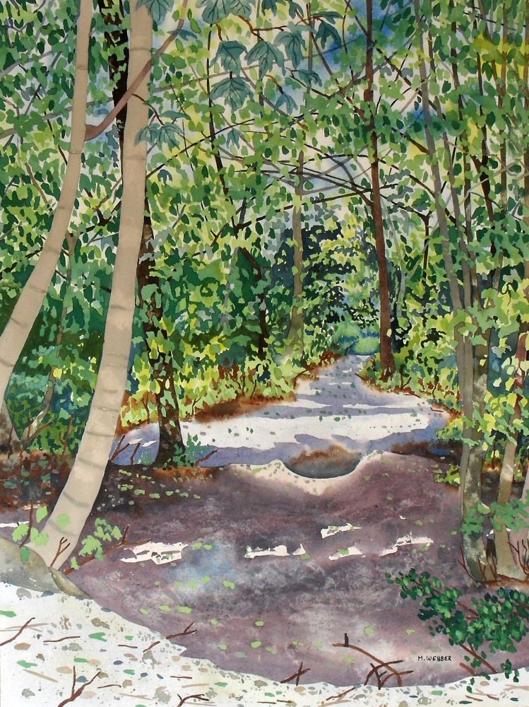 Large Original Watercolour Trees Woodland Landscape Painting