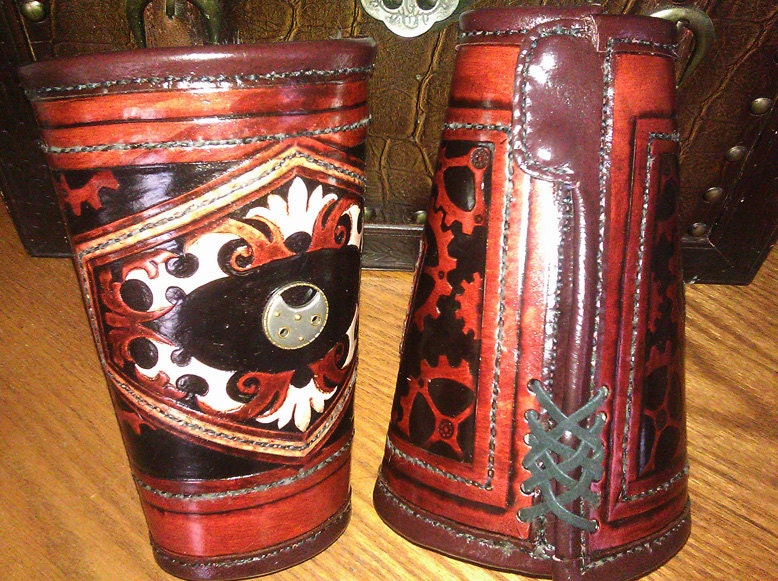 Deluxe SteamPunk Large Cuff With Fur Lining Hand Made and Tooled Custom Fit Medieval Armor LARPing  Cowboy Cuff