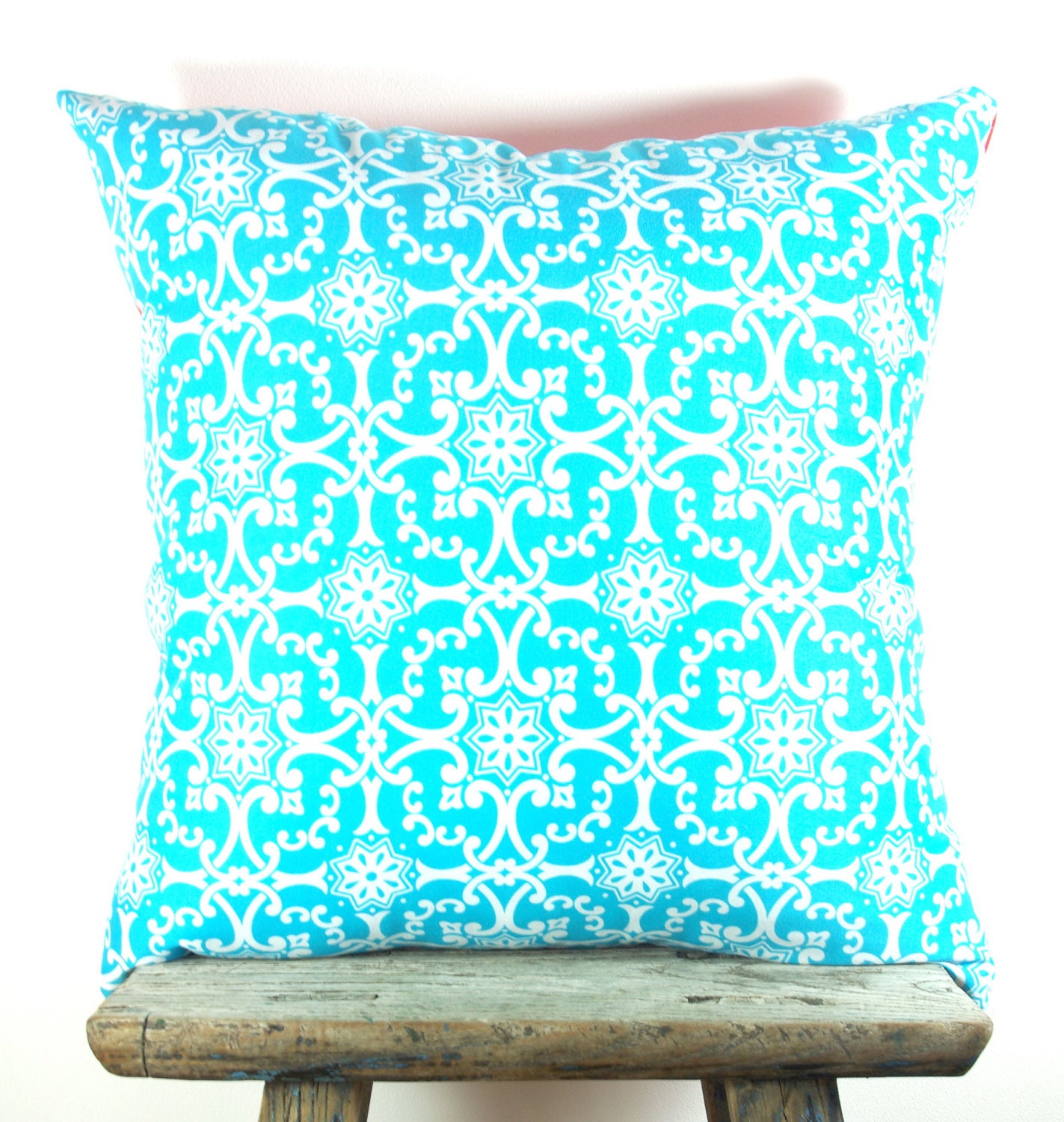 Cushion Cover Turquoise Design & Tangerine Orange Fabric 50cm x 50cm