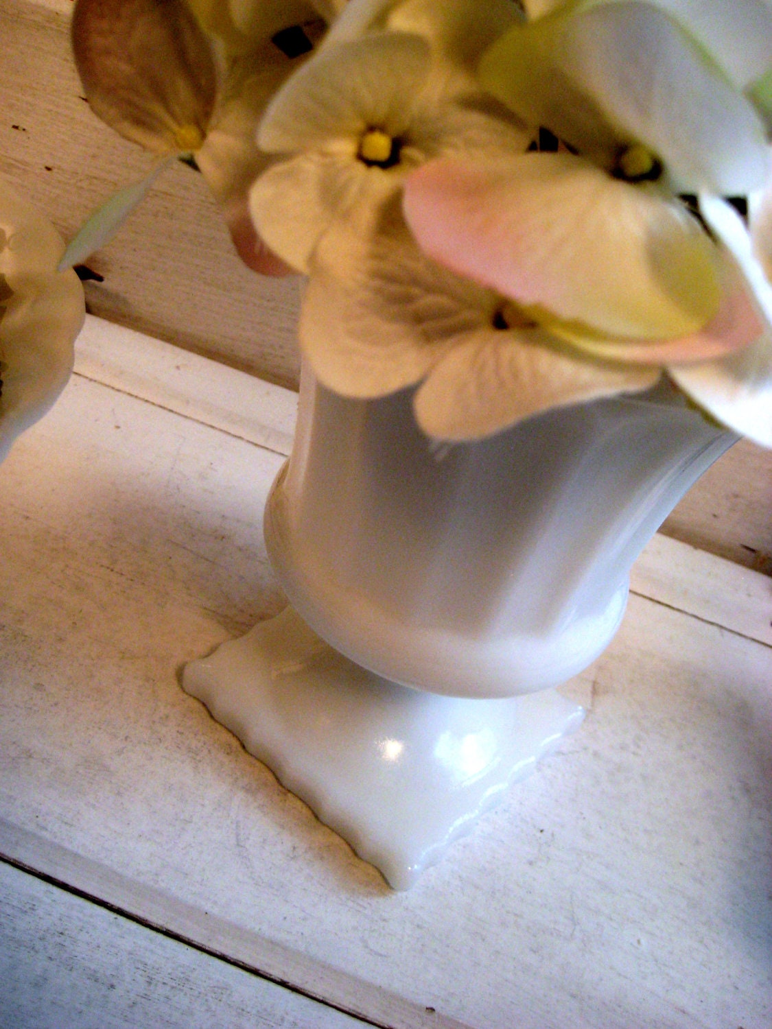 Vintage Milk Glass Vase, Pedestal flower vase, bowl, wedding or holiday display, white decor
