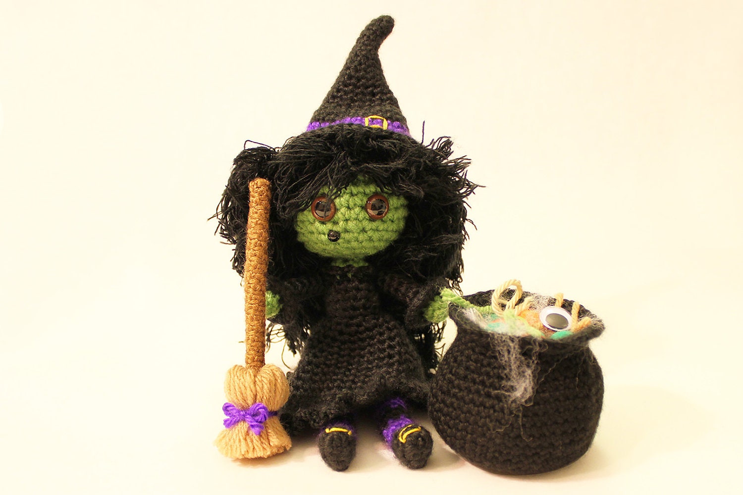 PATTERN Instant Download Zora The Witch Crochet Halloween Amigurumi doll Hat Broom And Cauldron