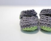 Crochet Baby Booties - Charcoal and Lime Green - Made to Order