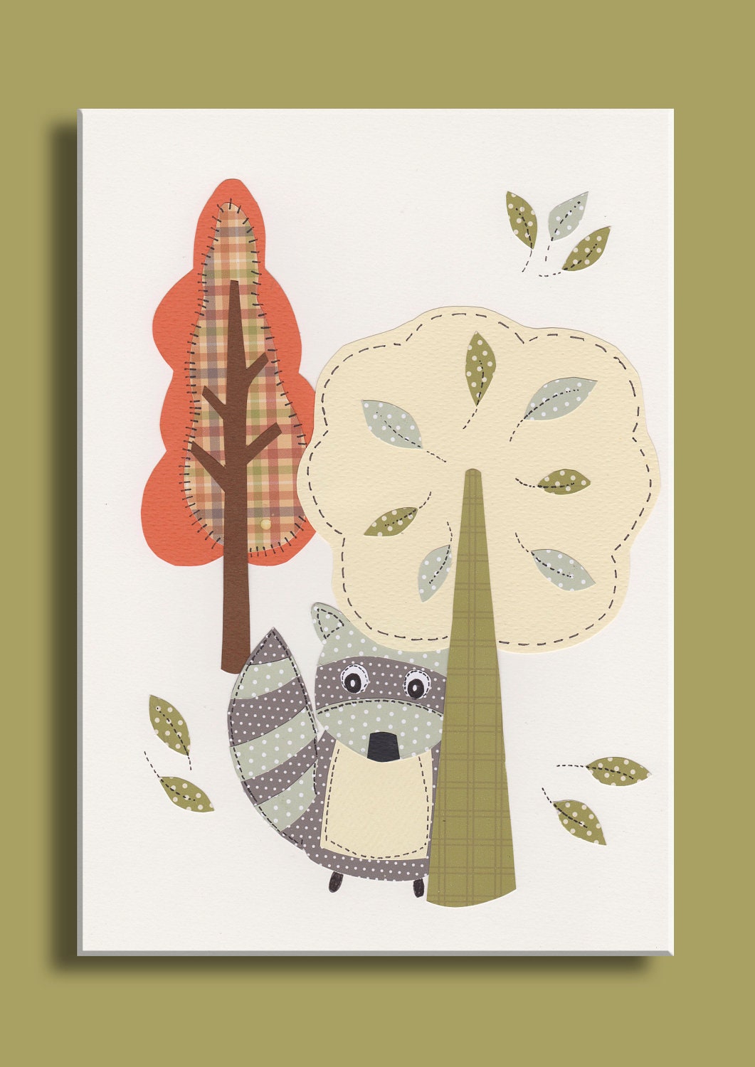Woodland Nursery Art , Kids Wall Art, Fall Color Decor, Autumn, 8x10" Print, Woodland Friends Racoon