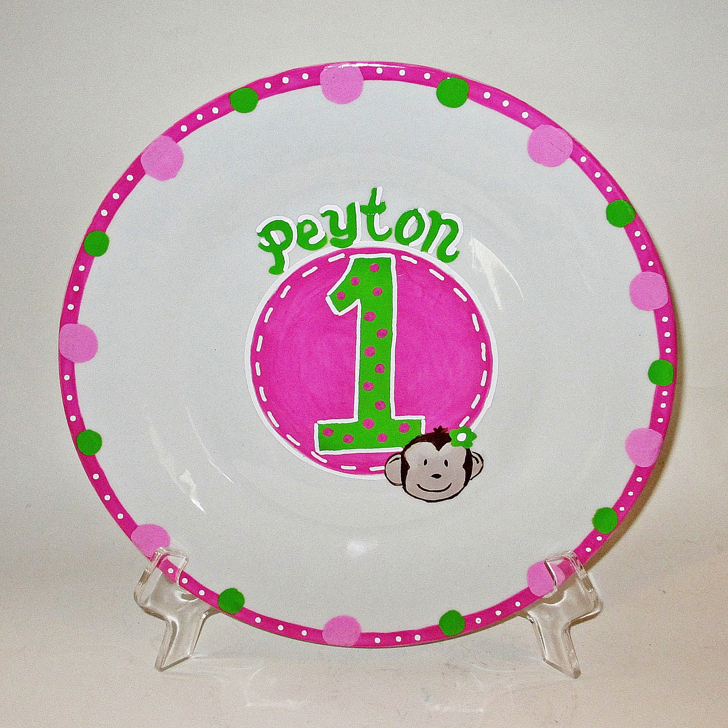 Hand Painted Baby Birthday Signature Plate Mod Monkey