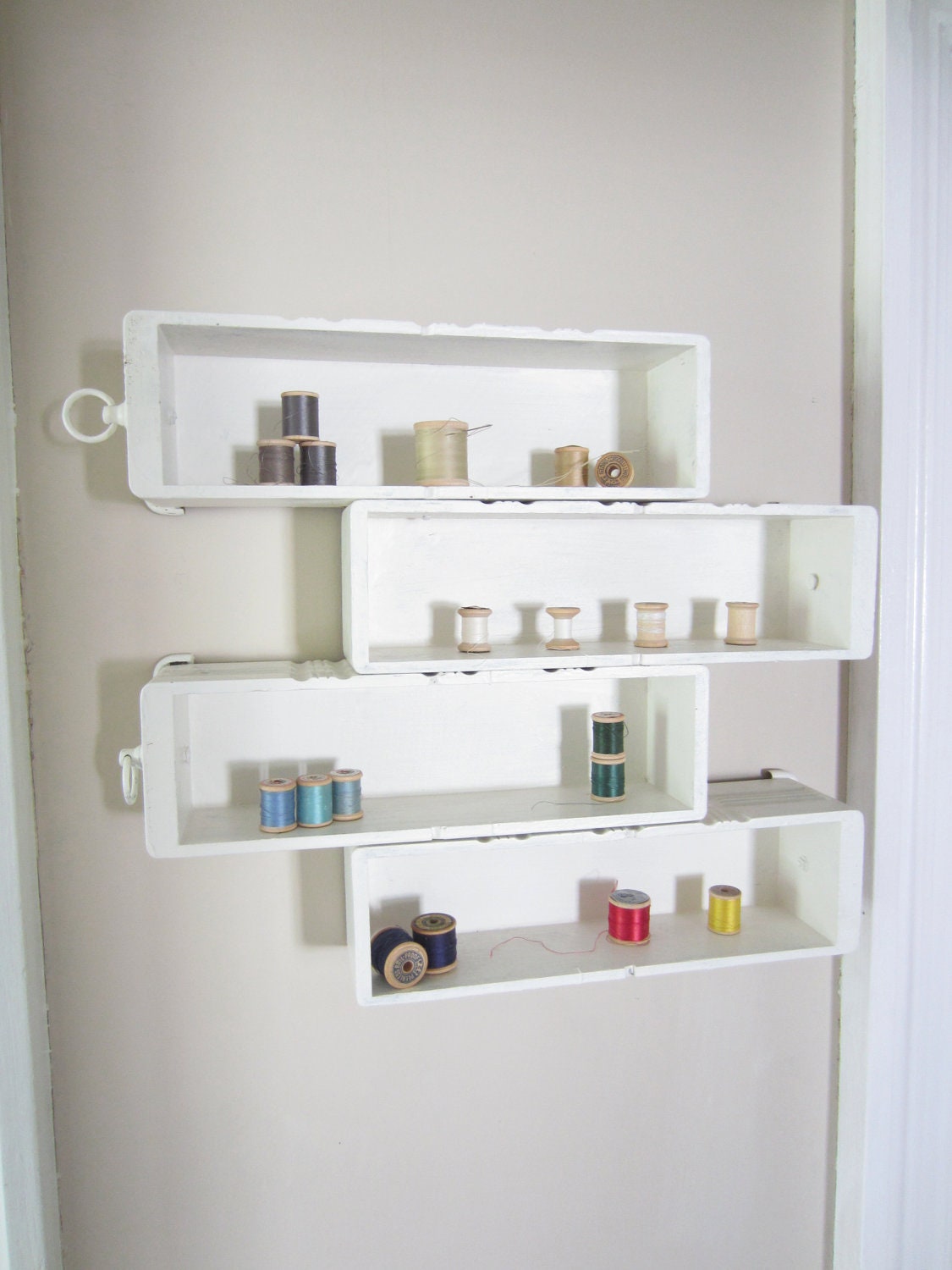 Vintage Antique sewing drawers repurposed into display shelf  Shabby cottage style