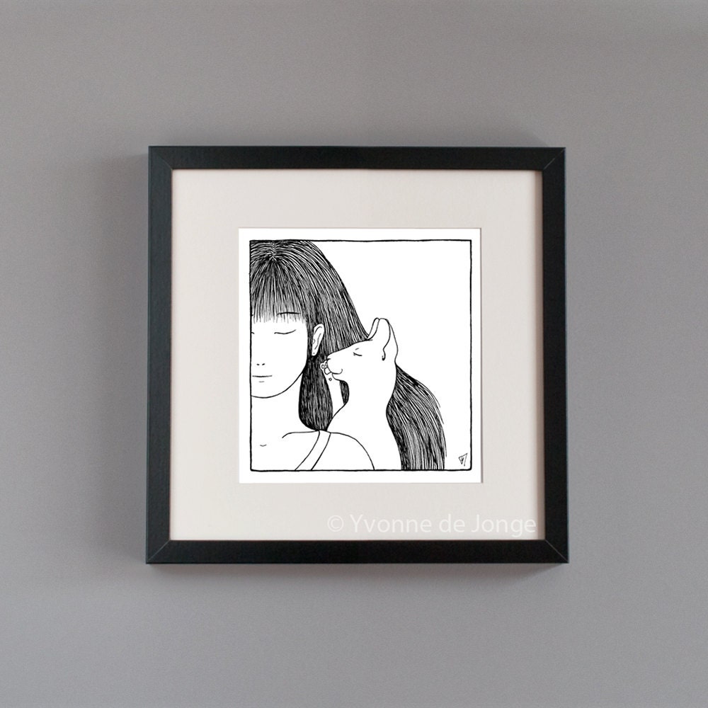 Girl and cat archival print