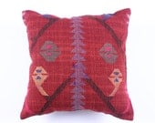 Handwoven Wool Vintage Turkish Kilim Pillow Cover 16''x16'' Anatolian Turkish Throw Cushion Sham pillow case Tribal Pillow Boho Home