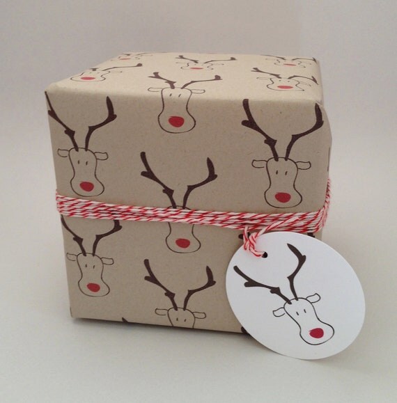 As seen on CountryLiving.com - Stocking Stuffer Gift Wrap, Striped Wrapping Paper, Reindeer Wrapping Paper, Snowflake Wrapping Paper Il_570xn