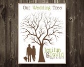 Wedding Tree Guest Book Fingerprint Tree Poster with Silhouette 11X14 Custom Colors, Names, Dates Alternative Guest Book