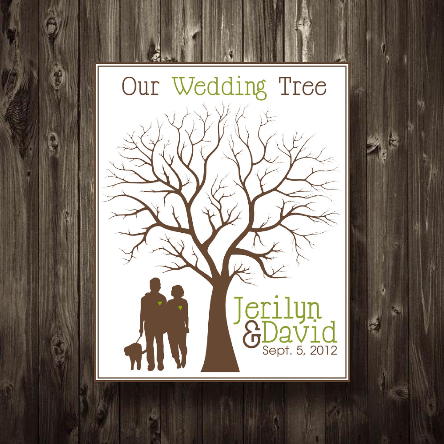 Wedding Tree Guest Book Fingerprint Tree Poster with Silhouette 11X14 Custom Colors, Names, Dates Alternative Guest Book