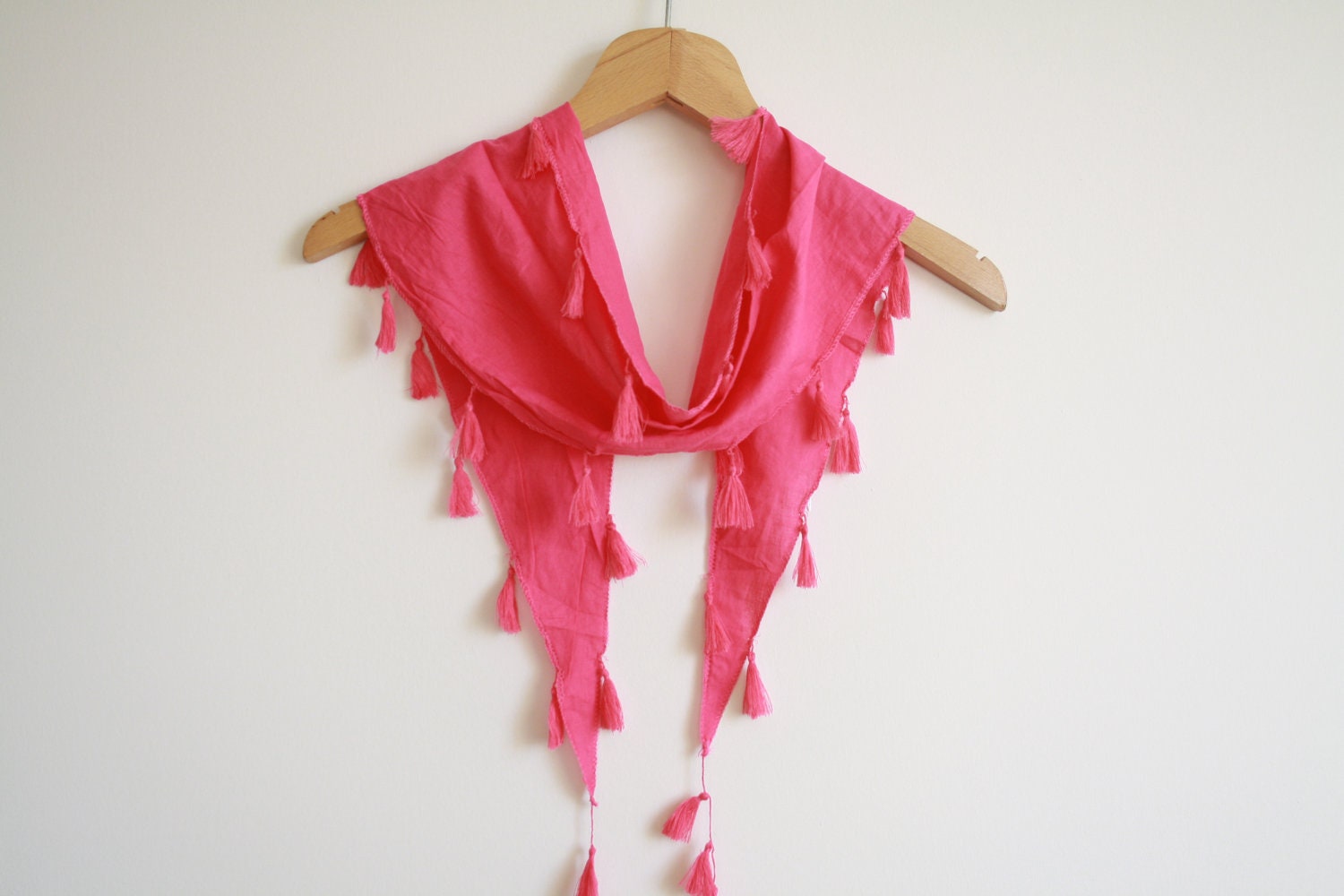 FREE SHIPPING, Trendy Pink Cotton Scarf With Tufty- High Quality Shawl For You, Fashion Scarf