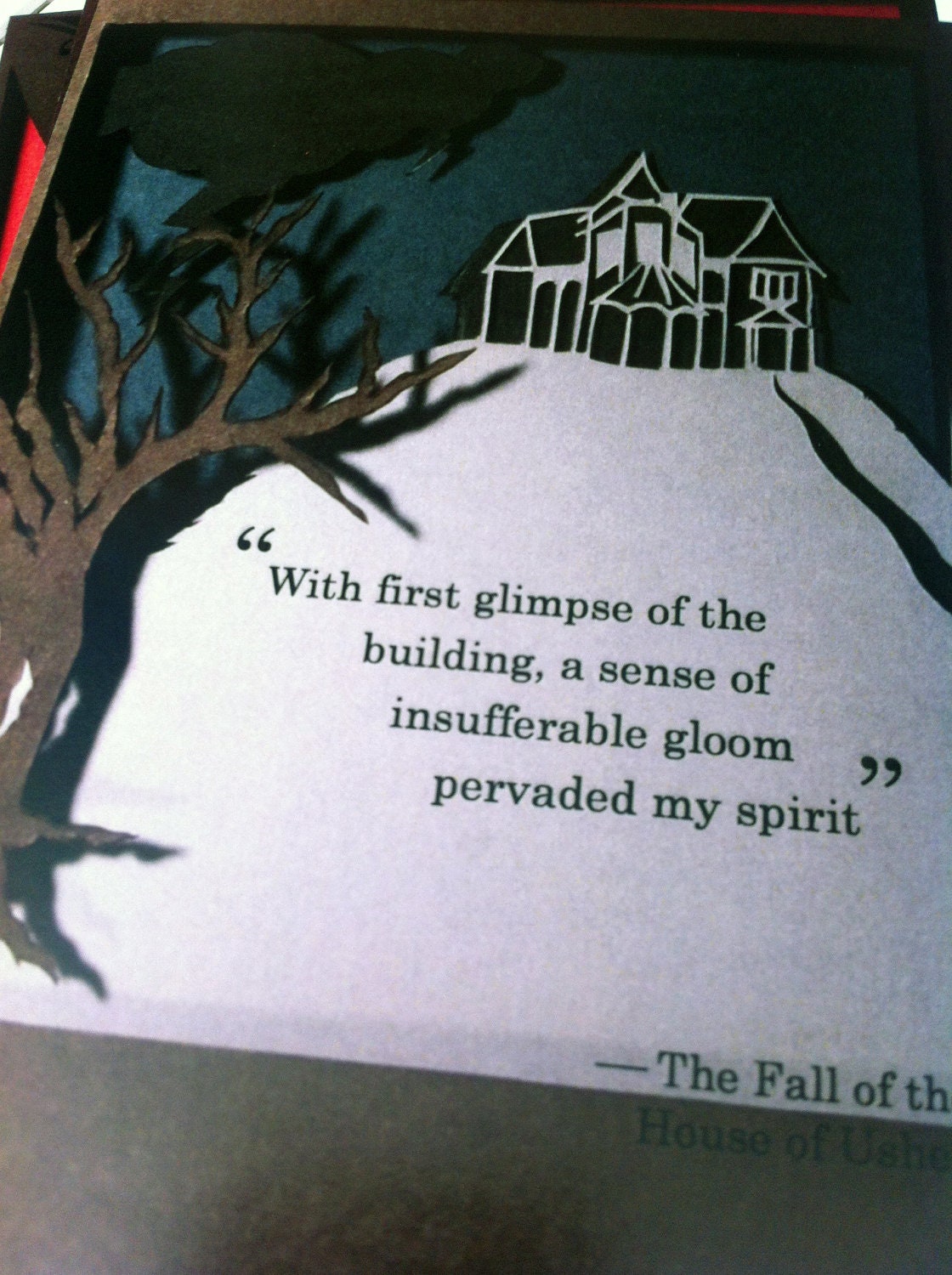 Edgar Allan Poe Handmade Papercut Layered Paper Craft The Fall of the House of Usher Postcard