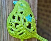 Bird Wall Hook /Lime Green /Chic Whimsy Decor /Key Holder /Bathroom Towel Rack /Nursery /Laundry /Mud Room /Distressed Iron Fixture