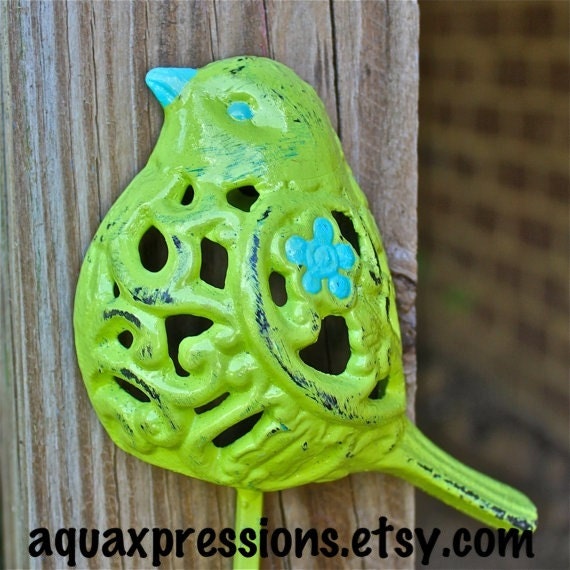 Bird Wall Hook /Lime Green /Chic Whimsy Decor by AquaXpressions