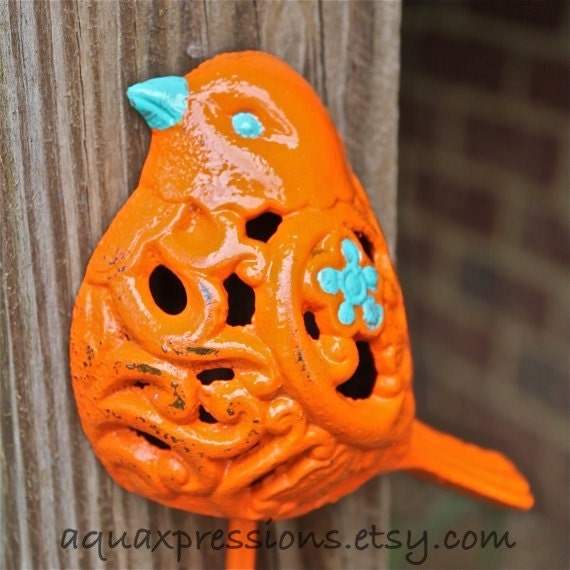 Bird Wall Hook /Tangerine Orange /Chic Whimsy by AquaXpressions