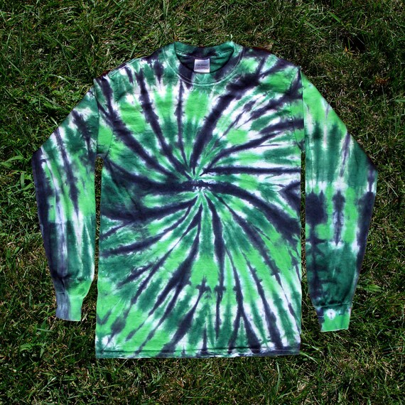 Green and Black Spiral Tiedye Longsleeved by RainbowMoonTieDye