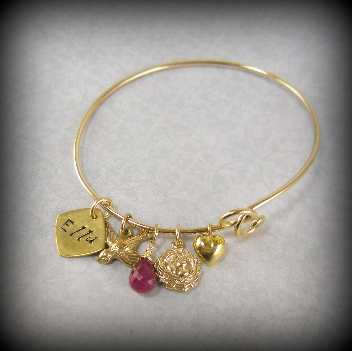 Mother Bracelet New Mom Jewerly New Baby Jewelry Personalized Childs Name Nest Bird Heart  Gold Tone Bronze  Birthstone, B5