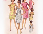Vintage 1960s Sewing Pattern - Dart Fitted Sheath Dress, Sleeveless or Short Sleeved, V or Round Neck - 1966 Simplicity 6954, Bust 32, Uncut
