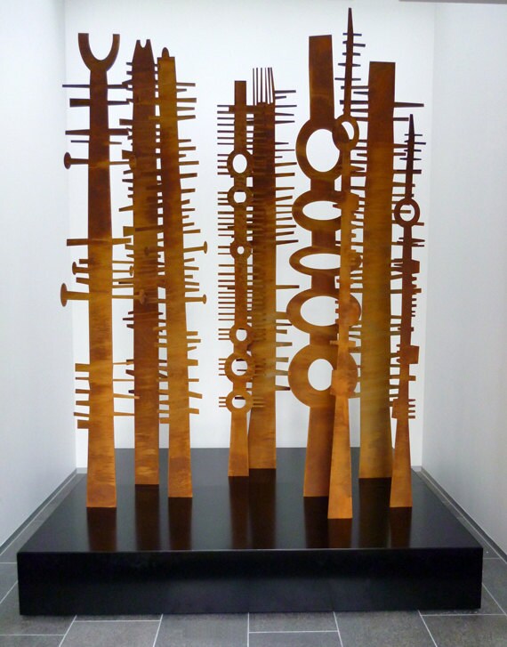 Bushfired Tree Totem Sculptures in rust or blackened rust finish