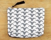 OOAK, Small Zipper Pouch, Screen Printed, Leather Back, Original Whale Tale design, Tie-died Interior in Tangerine, White, Gray, Chocolate