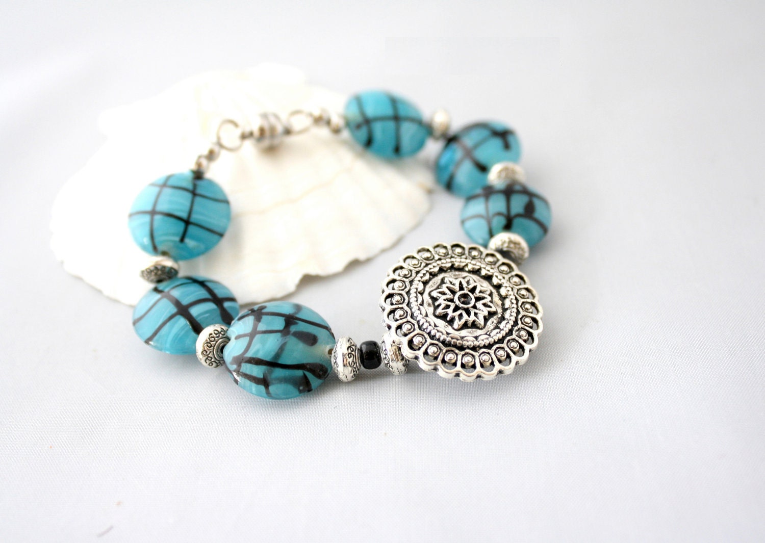 Turquoise -Blue Bracelet -Magnetic Clasp -Blue Black