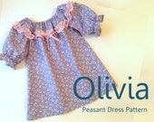Olivia - Girl's Ruffled Peasant Dress Pattern PDF. Girl Kid Toddler Child Sewing Pattern. Easy Sew Sizes 1(12m)-10 included