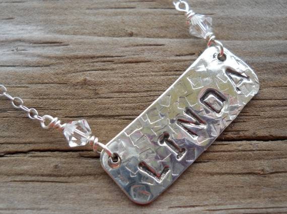 Hand stamped name plate necklace in sterling silver... personalize your jewelry.