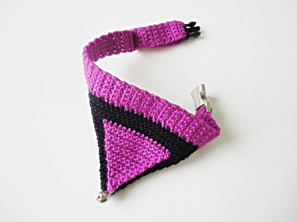 Cat collar-adjustable collar-custom collar-pet bandana-cat bandana-crochet cat collar.Adjustable cat collar purple,black with Bell