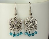 Chandelier Earrings, Silver with Teal Accents