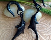 Sale: Fake Gauge Earrings, "Dolphin II" Hand Carved, Horn, Naturally Organic, Tribal