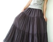 NO.5 Grey Cotton, Hippie Gypsy Boho Tiered Long Peasant Skirt