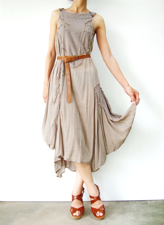 NO.38  Light Grey Cotton Halter Neck Midi Dress