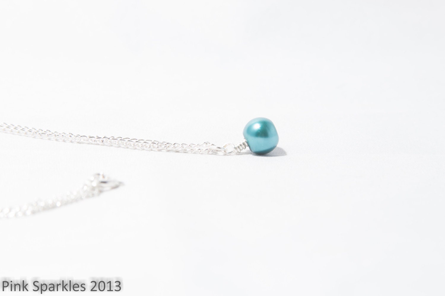 Teal Single Pearl Necklace, Single Pearl Necklace