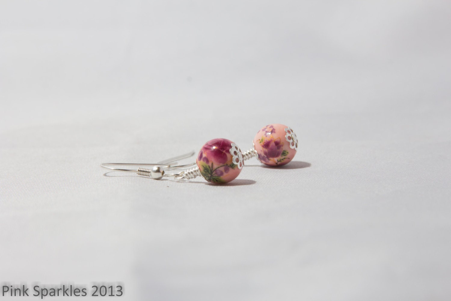 Peach and Pink Floral Porcelain Earrings