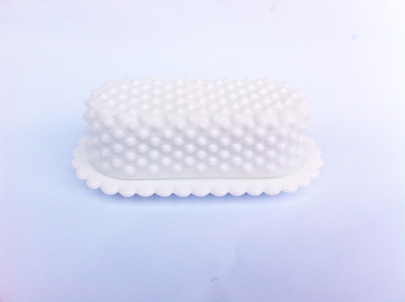 Vintage Fenton butter dish. White hobnail milk glass butter dish.