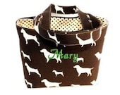 Tote Bag Fabric Handmade Tote Custom Embroidered with Monogram Dog Print