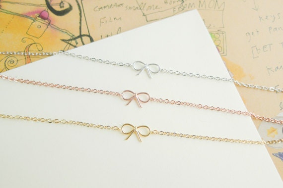 tiny small cute bow bracelet CHOOSE ONE gold / silver / rose gold